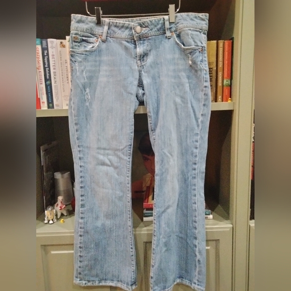 American Eagle Outfitters Denim - Y2K American Eagle Women’s Jeans – Light Wash, Distressed Denim, AE Branding